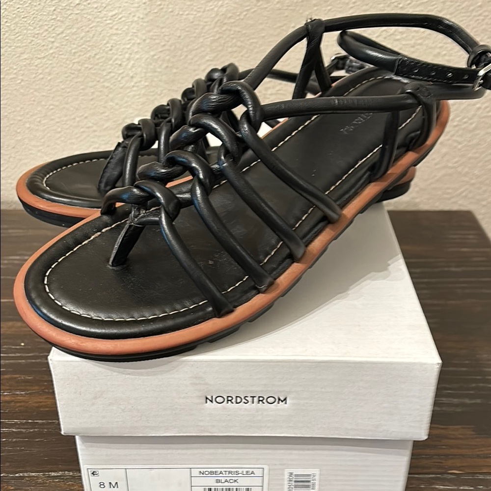 Nordstrom Beatris Black Leather Strappy Ankle Women's Sandals